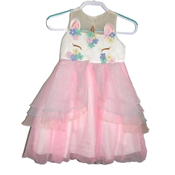 Little girls PRINCESS DRESS pink & off white with flowers size M fits 24" chest - Picture 1 of 3